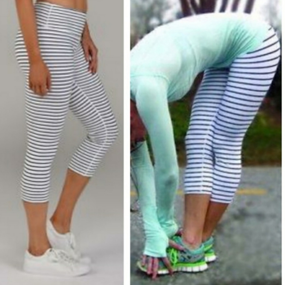 MPG | gray and white striped cropped athletic workout leggings - Picture 3 of 8